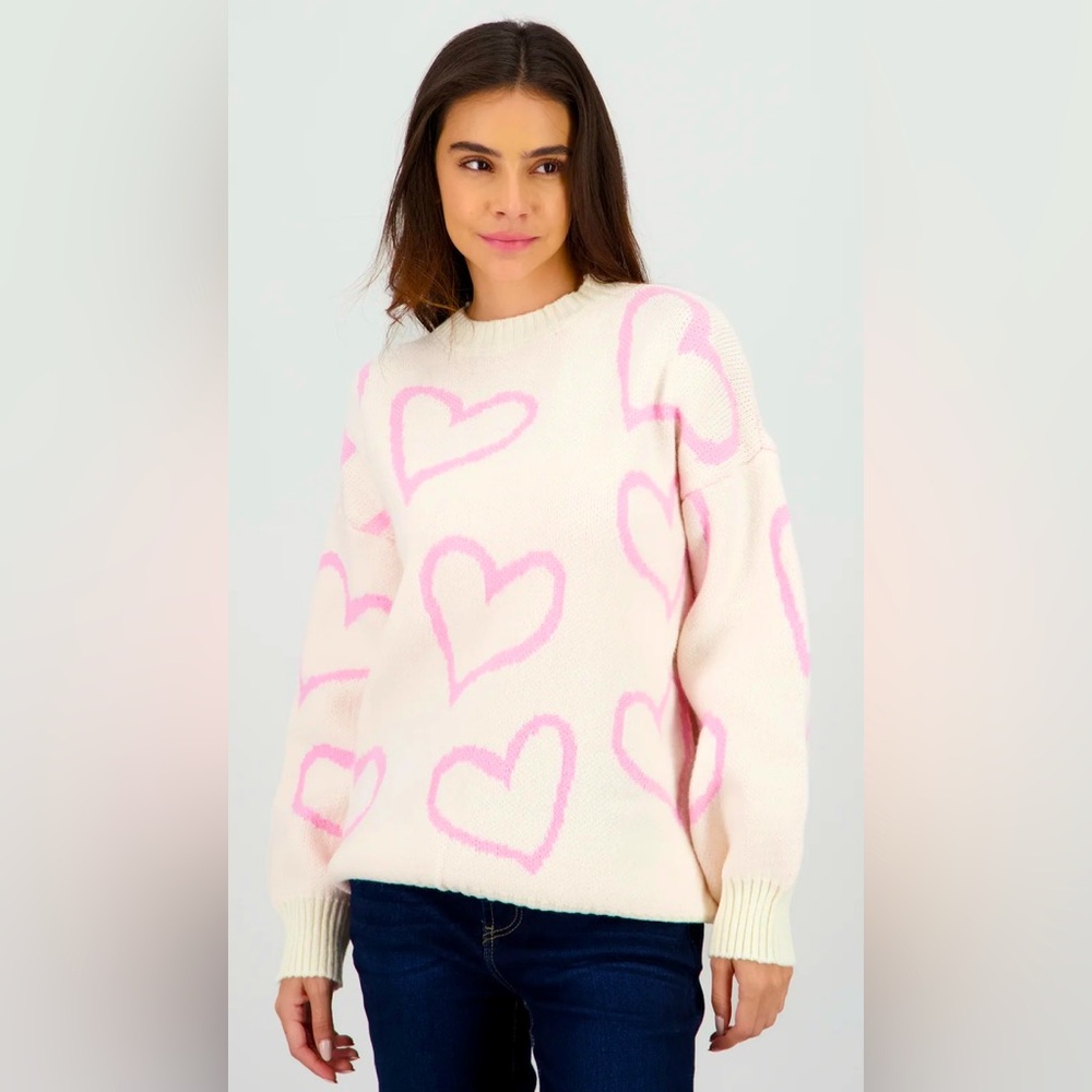 SASHA NWT Cream Pink Heart Sweater One Size